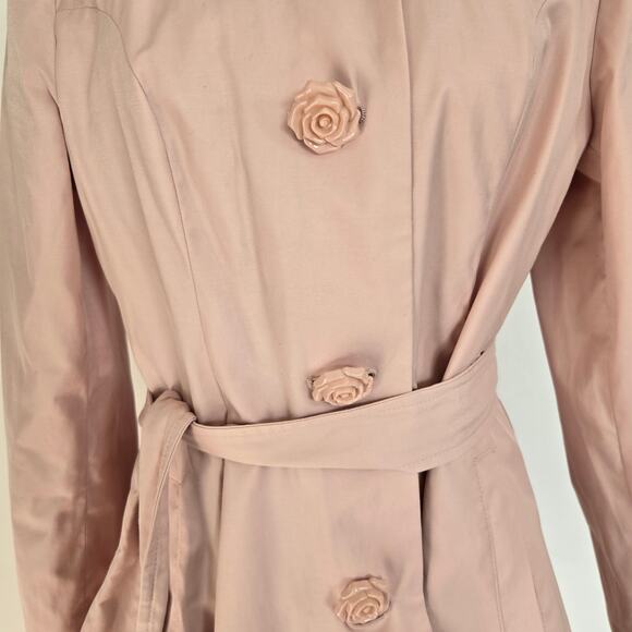 Betsey Johnson Women Soft Girl Pink Trench Coat Rose Buttons Flared Skirt Medium - Picture 6 of 15